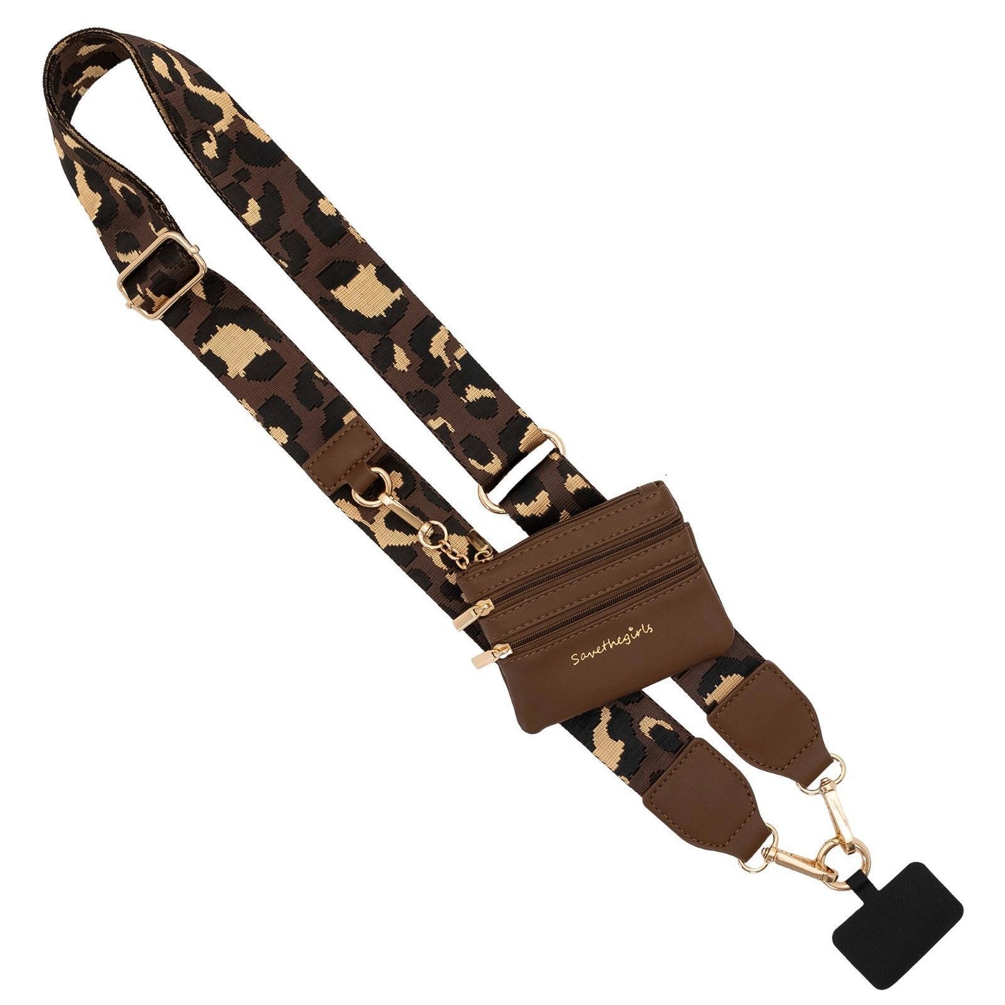 Brown/Gold Leopard Clip & Go Crossbody Strap with Pouch by Save The Girls