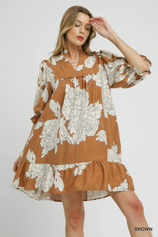 Brown Floral Tiered Babydoll Dress by Umgee