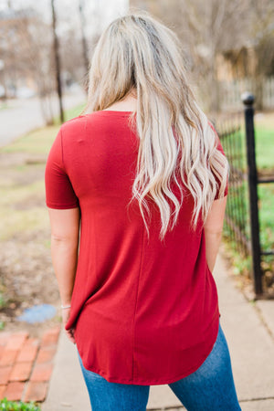 Perfectly Simple V-Neck Crimson Red Knit Top