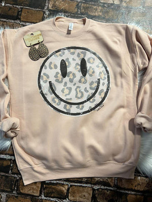 Peach Leopard Smiley Sweatshirt